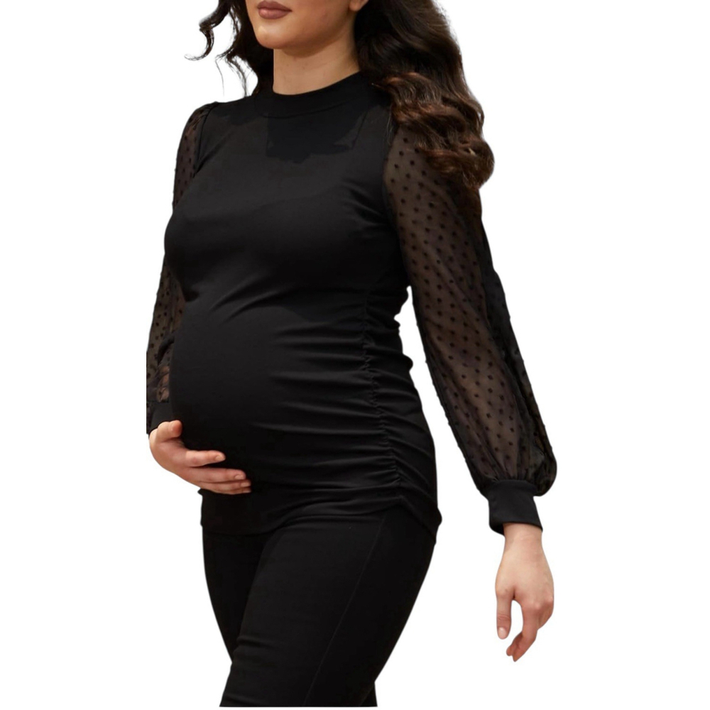 BHome Maternity Top Womens Black Stretch Ruched Sides M NWT - Picture 2 of 12